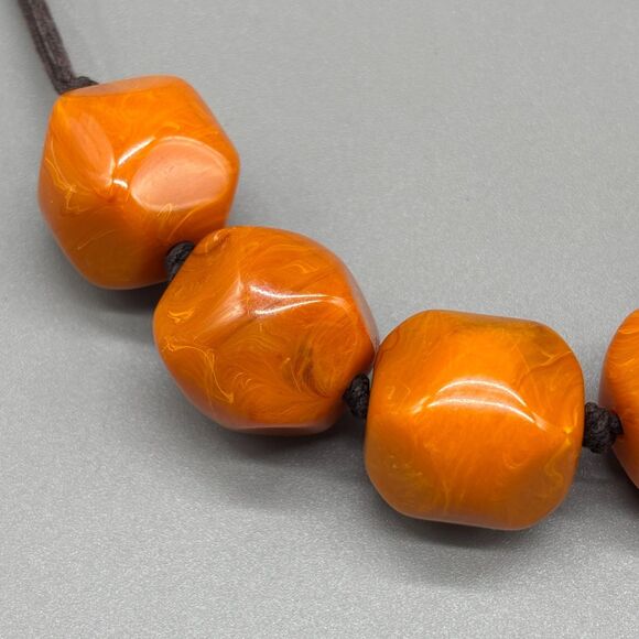 Vintage Butterscotch Bakelite Chunky Faceted Catalin Bead Necklace Marbled 19" - Picture 5 of 11